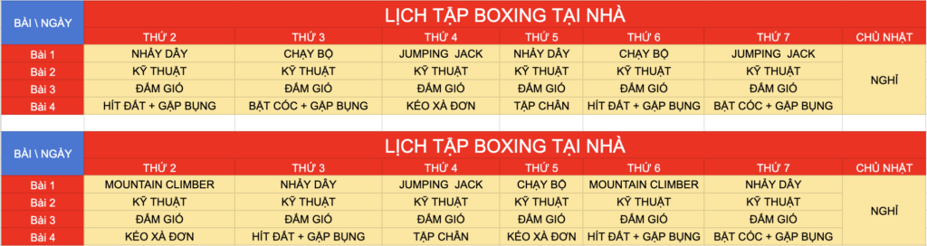 Lịch tập boxing tại nhà